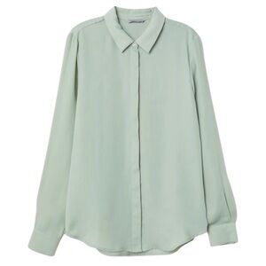 NWOT - Pistachio Green Satin Button Down Shirt | H&M, Women’s 6